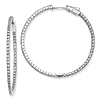Sterling Silver CZ Slender Hinged Hoop Earrings 1 1/2in