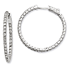 Sterling Silver CZ 66 Stone Hinged Hoop Earrings 1 1/4in