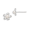 Sterling Silver Flower and Synthetic Pearl Post Earrings