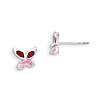 Sterling Silver Pink CZ Enameled Butterfly Post Earrings