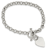 Sterling Silver Heart Rolo Link Toggle Bracelet