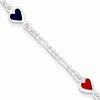 Sterling Silver 6in Red and Black Enamel Red Heart Bracelet