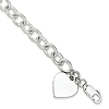 Sterling Silver Large Oval Link Bracelet with Heart Charm 7.25in
