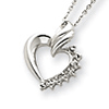 Sterling Silver 5/8in Diamond Heart Pendant on 18in Necklace