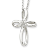 Sterling Silver 1in Diamond Cross 18in Necklace