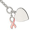 Sterling Silver Heart with Pink Ribbon Bracelet 7.5in - Breast Cancer Awareness