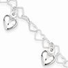 Sterling Silver 6in Dangling Heart Bracelet