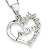 Sterling Silver Diamond Mom Heart Necklace 16in
