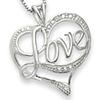 Sterling Silver Diamond Heart Love Necklace 16in
