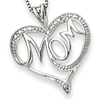 Sterling Silver Diamond Heart MOM 16in Necklace