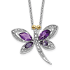 Sterling Silver 14k Gold Dragonfly Necklace With Amethyst Iolite Diamond