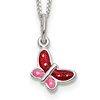 Sterling Silver 14in Red and Pink Enamel Butterfly Necklace