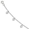 Rhodium-plated Sterling Silver 6in Child's Dangling Hearts Bracelet