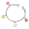 Sterling Silver 6in Multi-color Enamel Flowers Bracelet