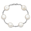 Sterling Silver Freshwater Cultured Coin Pearl Station Bracelet 7.5in