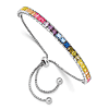 Sterling Silver Rainbow Square Cubic Zirconia Adjustable Bolo Bracelet