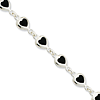Sterling Silver Heart Onyx Charm Bracelet 7in