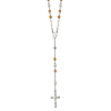 Sterling Silver Rosary with Tri-color Beads Necklace 26in