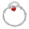Sterling Silver Red Heart Charm Strand Bracelet with Cube Bead Accents
