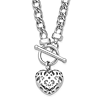 Sterling Silver Fancy Pierced Heart Toggle Necklace