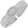 Sterling Silver Woven Cuff with CZ Oval Accent