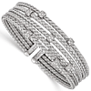 Sterling Silver Woven Multi Strand Cuff Bangle Bracelet with CZs