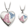 Sterling Silver Pink Blue Enamel Butterflies Locket Set