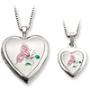 Sterling Silver Pink Enamel Butterfly Locket Set