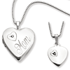 Sterling Silver Diamond Mom and Daughter Heart Locket Set