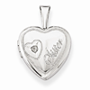 Sterling Silver Sister Heart 1/2in Heart Locket with Diamond Accent
