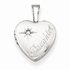 Sterling Silver Daughter 1/2in Heart Locket with Diamond Accent