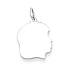 Sterling Silver Engravable Girl Profile Charm 1/2in