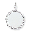 Sterling Silver 15/16in Engravable Round Charm with Rope Edges