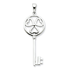 Sterling Silver Key Pendant with Hearts 1 1/2in