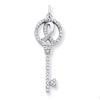 Sterling Silver 1 3/4in CZ Breast Cancer Ribbon Key Pendant