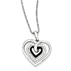 Sterling Silver 0.25 Ct Black and White Diamond Heart Necklace