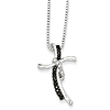 Sterling Silver 0.15 Ct Black and White Diamond Curved Cross Necklace