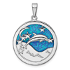 Sterling Silver Created Opal Dolphin Pendant with Moon and Stars 1in