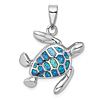 Sterling Silver Blue Inlay Created Opal Turtle Pendant 1in