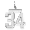 Sterling Silver Satin Number 34 Pendant 5/8in