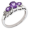  Sterling Silver 1.59 ct 3-Stone Oval Amethyst Ring