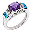 Sterling Silver 2.95 ct Amethyst Light Swiss Blue Topaz Diamond Ring