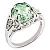 Sterling Silver 4.55 ct Oval Green Quartz and Diamond Ring