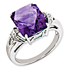 Sterling Silver 5.6 ct Amethyst and Diamond Ring