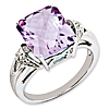 Sterling Silver 5.45 ct Pink Quartz and Diamond Ring