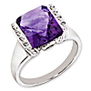 Sterling Silver 4.25 ct Checkerboard Amethyst Ring with Diamonds