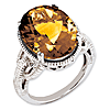 Sterling Silver 11.5 ct Oval Whiskey Quartz Ring