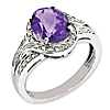 Sterling Silver 2.2 ct Oval Amethyst Ring with Diamonds
