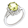 Sterling Silver 2.4 ct Oval Lemon Quartz Ring with Diamonds