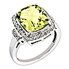 Sterling Silver 5.45 ct Checkerboard Lemon Quartz Diamond Halo Ring